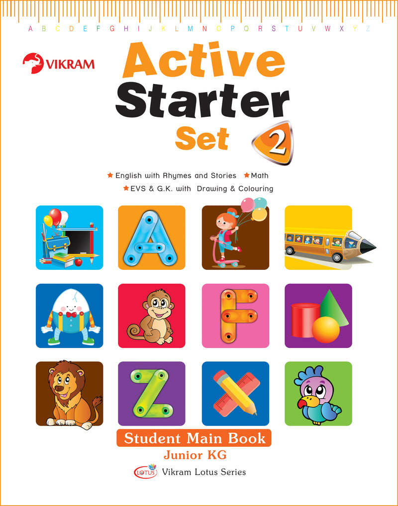 Vikram Lotus - LKG Active Starter Set (3 Term Books + 3 Work Books + 3 Activity Books + Assessment Sheets) - Vikram Books