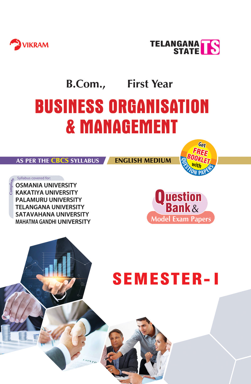 B.Com  First Year - BUSINESS ORGANISATION & MANAGEMENT (English Medium) - SEMESTER - I - Telangana State Universities - Vikram Books