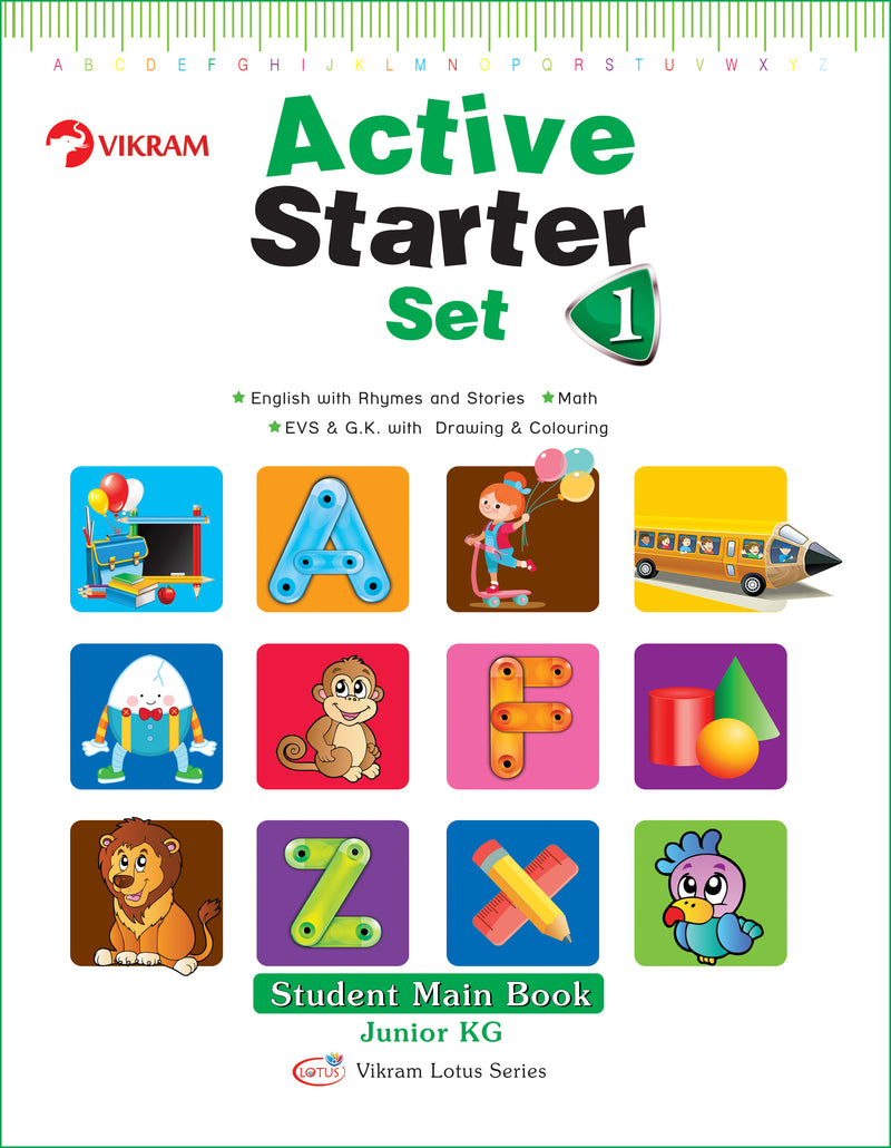 Vikram Lotus - LKG Active Starter Set (3 Term Books + 3 Work Books + 3 Activity Books + Assessment Sheets) - Vikram Books
