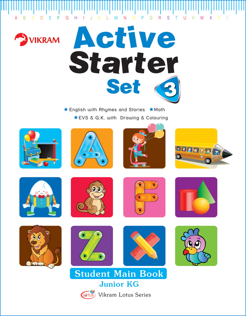 Vikram Lotus - LKG Active Starter Set (3 Term Books + 3 Work Books + 3 Activity Books + Assessment Sheets) - Vikram Books