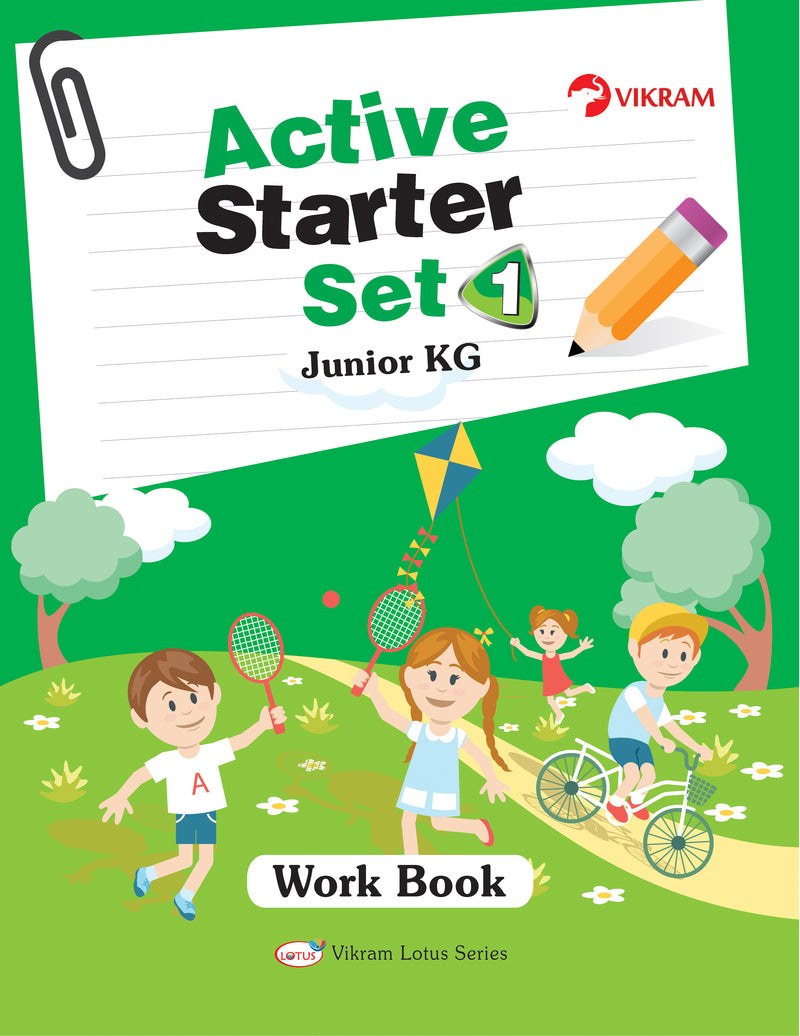 Vikram Lotus - LKG Active Starter Set (3 Term Books + 3 Work Books + 3 Activity Books + Assessment Sheets) - Vikram Books