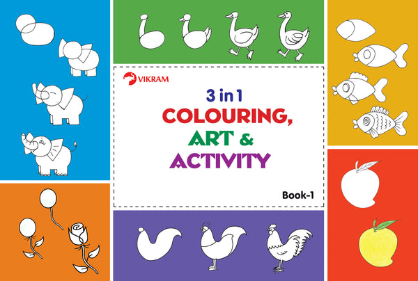 3 in 1 Colouring, Art & Activity Book - 1 - Vikram Books