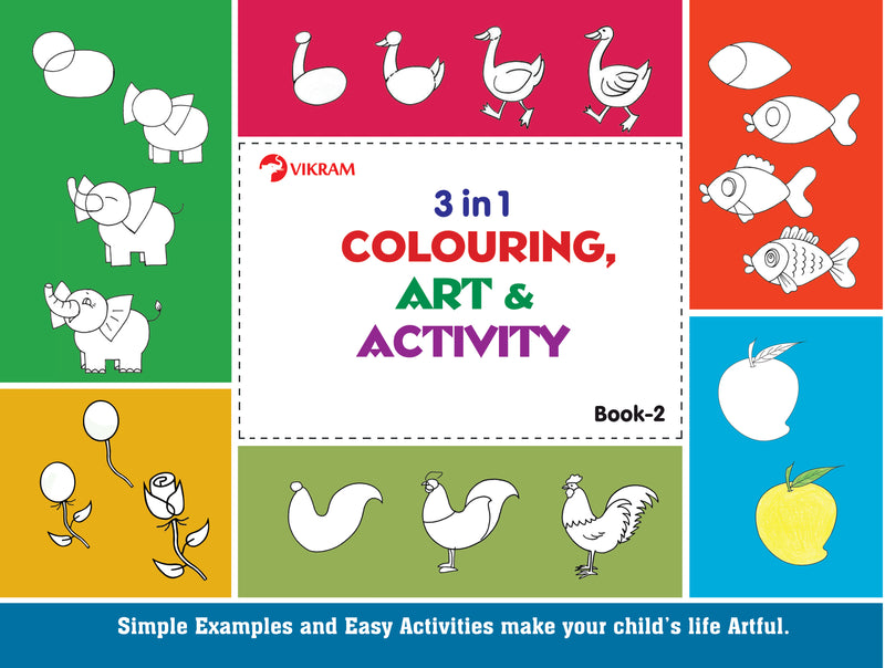 3 in 1 Colouring, Art & Activity - Book - 2 - Vikram Books