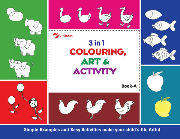 3 in 1 Colouring, Art & Activity Book - A - Vikram Books