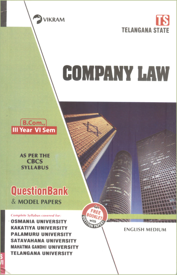 B Com.,  Third Year  COMPANY LAW  (English Medium)  Question Bank - Semester - VI : Telangana Universities - Vikram Books