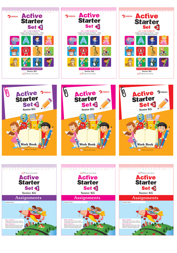 Vikram Lotus - UKG Active Starter Set (3 Term Books + 3 Work Books  + Assessment Books) - Vikram Books